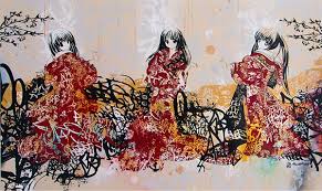 Hush Geisha Tryptic Graffiti Japanese Art Triptych