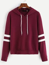 Burgundy Varsity Striped Drawstring Hooded Sweatshirt Sweatshirts Hooded Sweatshirts Burgundy Hoodie
