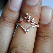 Two Piece Leaf Ring Set Chevron Leaf Ring Wedding Set Bridal Etsy Rose Gold Wedding Band Diamond Silver Wedding Rings Silver Rings Handmade