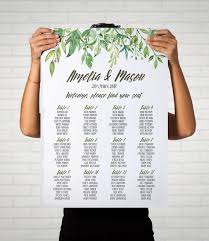 Greenery Wedding Seating Chart Leafy Wreath Personalized