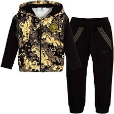 Black And Gold Tracksuit Boys Black Gold Barocco Hooded Tracksuit Tracksuit Versace Kids Versace