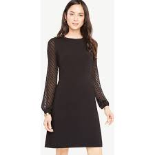 Ann Taylor Petite Chiffon Dot Sleeve Shift Dress 149 Liked On Polyvore Featuring Dresses Black Petite Petite Cocktail Dresses Sheer Sleeve Dress Dresses