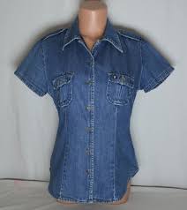 Jep S Vintage Denim Women Shirt Size M Denim Short Sleeve Etsy