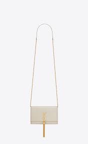Saint Laurent Portefeuille A Chaine Et Pompon Kate En Cuir Texture Metallise Or Pale Ysl Com Cuir Metallise Mini Sac Cuir
