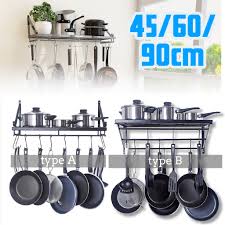 Best wall mounted pot rack comparison. Kitchen Wall Mounted Pot Pan Rack Holder Cookware Storage Shelf Hanger With Hook Shopee Malaysia