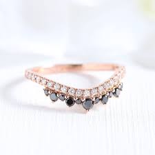 Crown Wedding Ring W Black And White Diamond In Rose Gold Curved Band Black Wedding Rings Black Diamond Bridal Set Halo Diamond Wedding Set