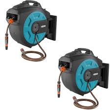 Hose reel comes with a leader hose and features a manual crank. Gardena Comfort 82 Wall Mounted Retractable Swivel Garden Hose Reel Box 2 Pack Walmart Canada