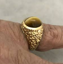 Mens 10kt gold nugget ring heavy 4.0 grams in size 11. Wow 1970s Vintage Estate 14k Yg Mens Tigereye Nugget Pinky Ring Ebay