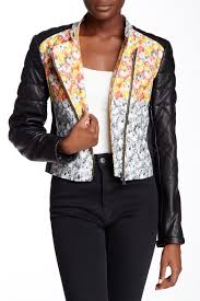 Yigal Azrouel Genuine Leather Sleeve Floral Print Jacket Nordstrom Rack