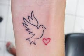 Three sisters declare there love for one another by getting matching tattoos of a heart symbol leading into a line measuring a heartbeat that spells sisters. Small Simple Outline Red Heart And Dove Tattoo On Wrist Entertainmentmesh