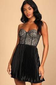 Black Mini Dress Lace Dress Bustier Dress Strapless Dress Lulus