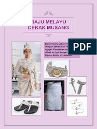 Pada bahagian hadapan kolar ada bukaan panjang yang berkancing. Pakaiantradisional Melayu 2
