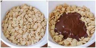 To make the puppy chow, you must start with the essential ingredients of peanut butter, chocolate chips and crispix cereal. Puppy Chow Aka Muddy Buddies Video Lil Luna