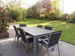 salon de jardin table extensible chicago 210 gris table en aluminium 150 210cm avec rallonge et 6 assises en textilene mobilier jardin table salon de jardin table de jardin