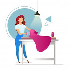 B37/27 dessin assisté par ordinateur & book (12h). Createur De Mode Illustration Couleur Plate Atelier Tailleur Feminin Femme Faisant Des Vetements Atelier De Couture Tissu Coupe Fille Couturiere Personnage De Dessin Anime Isole Sur Fond Blanc Vecteur Premium