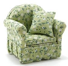 Founded on a solid hardwood frame, a modern take on a classic wing back, this chair boasts accents like thick foam cushioned seat. Dollhouse Chair With Green Floral Fabric Cla10825 Just Miniature Scale