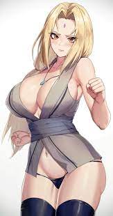 oli kkwak, tsunade (naruto), naruto, naruto (series), absurdres,  commentary, english commentary, highres, mixed-language commentary, 1girl,  bare arms, bare shoulders, black panties, black thighhighs, blonde hair,  blush, breasts, brown eyes, cleavage ...