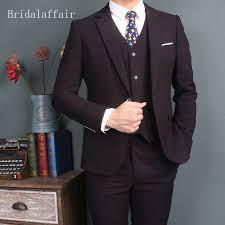Us 91 22 48 Off Bridalaffair Dark Purple British Mens Suit Fashion Blazer Wedding Suits For Men 3 Piece Formal Plaid Tuxedo Jacket Pants Vest In