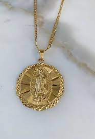 On Sale Gold Dipped Large Round Virgin Mary Necklace Virgin Mary Necklace Mens Gold Jewelry Gold Dipped
