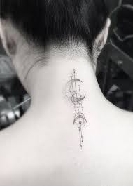Geometric tattoo designs for women. Cooltop Geometric Tattoo Moon Tattoo On Neck Neck Tattoos Women Back Of Neck Tattoo Neck Tattoo
