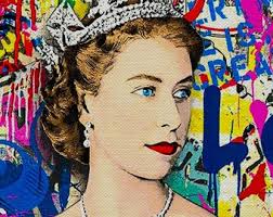 QUEEN ELIZABETH PRINT 2er Set Queen Elizabeth Kunst Pop Art Leinwand  Graffiti Wandkunst Pop Art Wandkunst Banksy Wandkunst Queen Elizabeth Kunst 