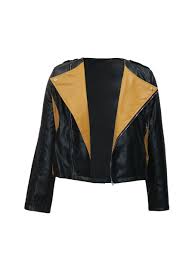 Contrast Color Zipper Cropped Leather Jacket Cropped Leather Jacket Leather Jacket Fashion Wholesale Clothing