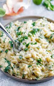 Creamy Garlic Parmesan Orzo Recipe Peas And Crayons Recipe Dinner Dishes Vegetarian Side Dishes Recipes