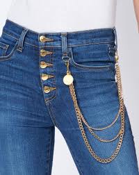 Veronica Beard Denim Debbie 10 Skinny With Gold Chain And Buttons In Blue Lyst