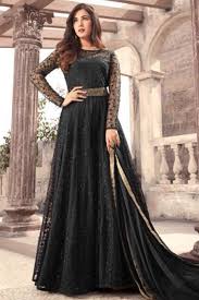 Attractive Black Color Heavy Embroidered Party Wear Bollywood Fashion Style Net Fabric Fancy Wear Floor Length Desig Party Wear Dresses Set Dress Gowns Dresses