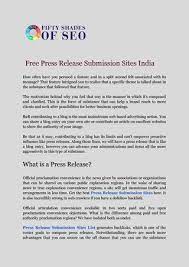 These were the cheapest press release distribution services in india. Free Press Release Submission Sites India By Fiftyshadesofseo Com Issuu