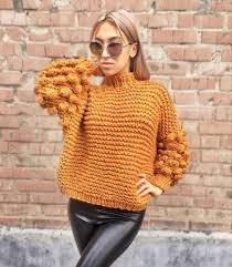 Chunky Arm Knit Oversize Women Sweater From The Wool Yarn Sweater With Knit Bubbles On Sleeves Yellow Ready To Shipping Col Kol Orgusu Orgu Modelleri Tarz Moda