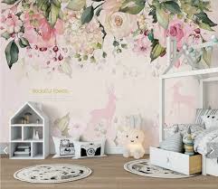 Nordic Pink Flower Wallpaper Mural Watecolor Floral Wall Mural 3d Printed Wall Art Decals Photo Wall Papers R Wall Murals Decal Wall Art Pink Flowers Wallpaper