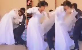 بالفيديو والصور العروسة البلطجية عروسة مفترية تضرب عريسها علقة موت ليلة الدخلة وهي بملابس الزفاف وتحول غرفة النوم لحلبة مصارعة