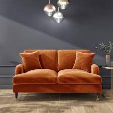 I, too, have a rubber plant growing next to a yellow velour armchair. Opulence Orange Velvet 2 Seater Sofa Payton Furniture123