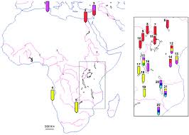 a map of africa shows the location of sampling and inferred