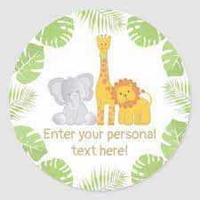 Tropical Safari Jungle Animals Baby Shower Classic Round Sticker Zazzle Com Jungle Animals Baby Shower Animal Baby Shower Theme Animal Baby Shower