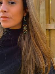 Long Turquoise and Earth Toned Native American Fringe Earrings