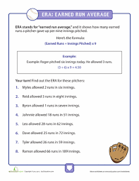 Calculating Era In Baseball Worksheet Education Com Math Worksheet Math 7th Grade Math