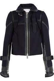 Navy Leather Trimmed Melton Wool Jacket Sacai Leather Jackets Women Wool Jacket Jackets