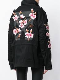 Off White Flower Embroidered Jacket Farfetch Embroidered Jacket Jackets Embroidered Flowers