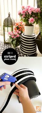 Diy Striped Plant Stand With Black And White Rope Small Patio Decor Patio Decor Rope Crafts