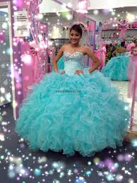 Ball Gown For A Little Girl Turquoise Organza Ruffled Puffy Corset Sweet 15 Dress Quinceanera B Sweet 15 Dresses Pretty Quinceanera Dresses Ball Dresses
