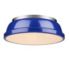 Golden Lighting Duncan 2 Light Pewter Flush Mount With Blue Shade 3602 14 Pw Be Golden Lighting Flush Mount Lighting Light Fixtures Flush Mount