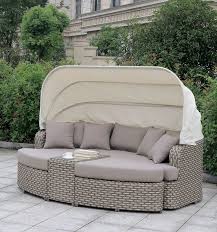 Cm Os2135 4 Pc Riya Light Gray Plastic Wicker Frame Patio Rounded Sofa With Canopy Patio Daybed Used Outdoor Furniture Round Sofa