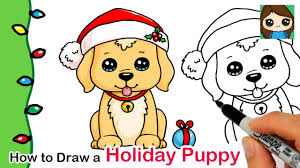 Animal drawings dog cards christmas pictures penny black christmas watercolor cartoon dog art christmas drawing watercolor christmas cards. How To Draw A Holiday Puppy Christmas Series 5 Youtube