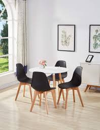 When looking for a modern dining room table, consider shape and material to determine your style. Black Goldfan Dining Room Set Eiffel Dining Table And Chairs Set 4 Modern Round Kitchen Table Wood Style Tables Kitchen Furniture Umoonproductions Com