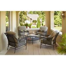 Patio furniture cushions and outdoor pillows are double duty furniture accessories that soften your metal and iron patio dining sets while adding a splash of color and style. Hampton Bay Lynnfield 5 Piece Patio Conversation Set With Gray Beige Cushions Hd14500 The Home Depot Conversation Set Patio Patio Seating Sets Patio