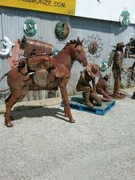 Metal art sculpture horse sculpture animal sculptures metal yard art scrap metal art metal art projects metal crafts horse head horse art. Sheet Metal Pack Mule Head Up Garden Statue Yard Art Poor Man S Bronze