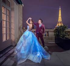 Victor And Charlene S Pre Wedding Shoot In Paris Featuring Her Magical Light Up Wedding Gown Wedding Gowns Blue Wedding Gowns Gowns