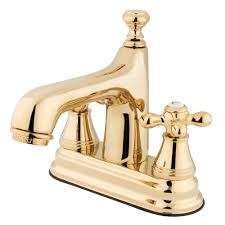 Kingston Brass Vintage 4 In Centerset 2 Handle Bathroom Faucet In Polished Brass Kingston Brass Bathroom Faucets Polished Brass